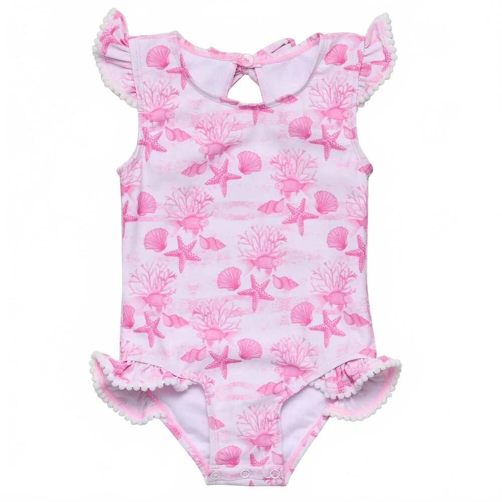 NEW SNAPPER ROCK girl's lagoon frill swimsuit in pink